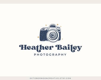 Retro Camera Photography Logo, Photography Watermark, Boho 60s 70s Camera Logo, Floral Camera logo, Boho Whimsical Hand Drawn Logo 598