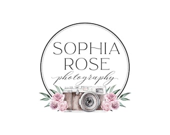 Premade Photography Logo and Watermark,  Watercolor Floral Roses Camera Logo 270