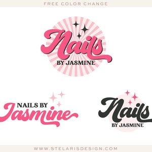 Retro Logo Design, 70's Logo, Pink Vintage Modern Logo, Nail Salon Logo ...