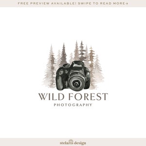 Forest Logo, Woods Logo, Woodland Logo, DSLR Camera Logo, Wilderness Logo, Camera Logo, Watercolor Photography Logo, North Logo 563