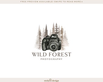 Forest Logo, Woods Logo, Woodland Logo, DSLR Camera Logo, Wilderness Logo, Camera Logo, Watercolor Photography Logo, North Logo 563