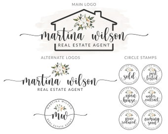 Real Estate Logo Design and Stamps, Floral House Roof Logo,   Real Estate Badges, Real Estate Branding bp131