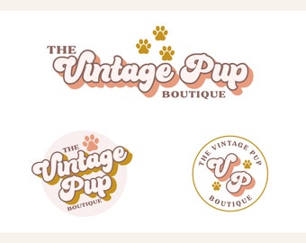 Retro Dog Grooming Logo, Dog Spa & Bath Logo Design, Paw Boutique Logo, Watercolor Pet Sitting Logo, Premade Custom business Logo bp148