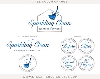 Home Cleaning Business Logo, Cleaning service logo design, Broom Logo, Housekeeper Logo, Premade Cleaning Branding, Office cleaning bp136