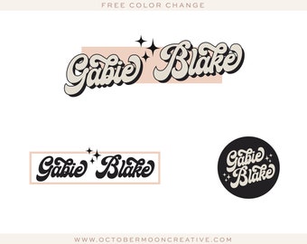 Retro Logo Design, Vintage Modern Logo, 70's 60's  Boutique, Boho Feminine Beauty Salon Business Logo, Branding Package bp158