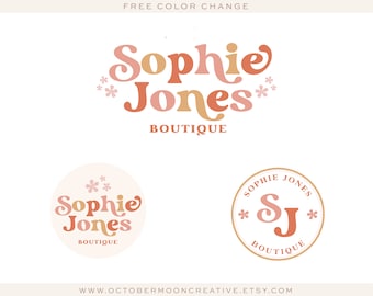Retro Vintage Logo Design, Colorful Modern Boho 70's Small Shop Boutique Logo and Watermark, Kids & Baby Clothing Business Logo bp166