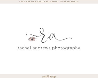 Photography Logo and Watermark, Initials Logo, Handwritten Calligraphy Script Font Logo, Camera Logo Design 201