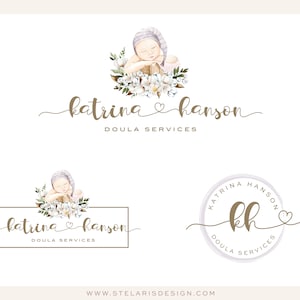 Newborn Photography Logo, Doula Logo, Midwife Logo, Maternity Logo, Pastel Floral Watercolor Logo, Pregnancy Birth Premade Logo Design 580