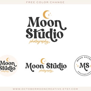 Moon and Stars Boho Premade Logo Design, Celestial Crescent Moon Logo, Retro Vintage Moon Logo, Childrens Boutique Logo bp174