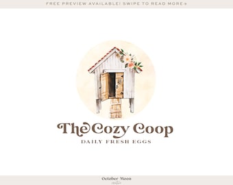 Chicken Coop Logo, Egg Logo, Farmhouse Logo, Rooster Hen Logo, Premade Logo Design, Ranch Barn Logo, Country Logo 574