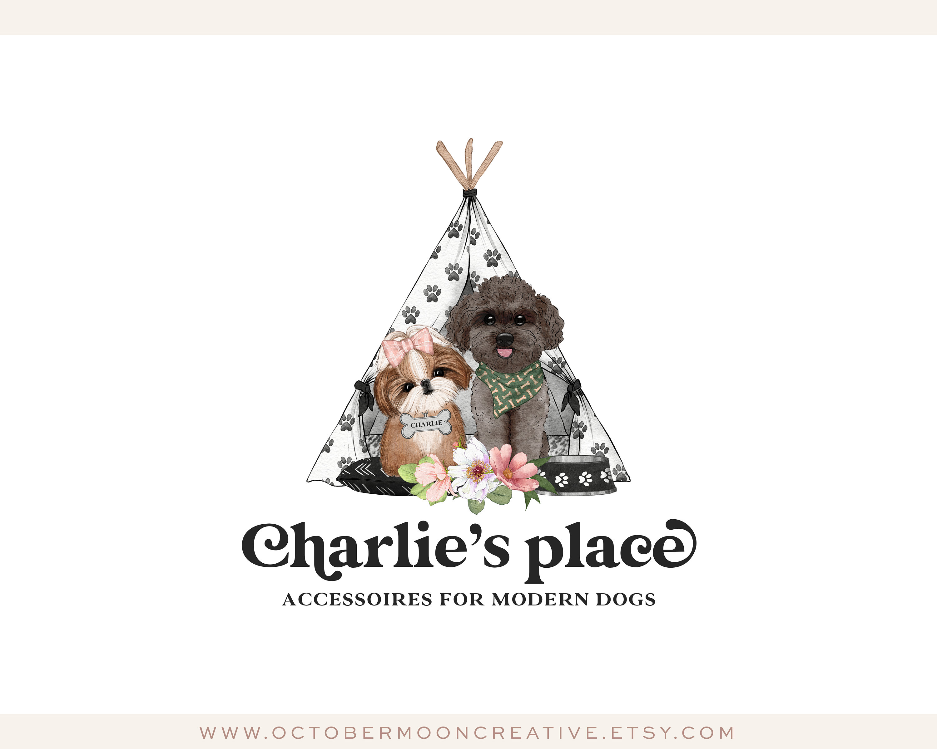 Dog Logo, Pet Boutique Logo, Boho Logo, Animal Logo, Veterinarian Logo, Dog Grooming, Floral Logo, Pet Shop Logo, Premade Logo Design 608