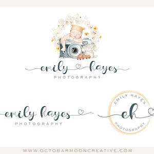 Newborn Photography Logo, Doula Logo, Midwife Logo, Maternity Logo, Pastel Floral Watercolor Logo, Baby Camera Logo, Premade Logo Design 161