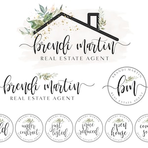 May include: Real estate agent logo designs featuring the name "Bredi Martin" in elegant script. The designs include a house silhouette, floral accents, and circular badges with phrases like "Sold" and "Open House."