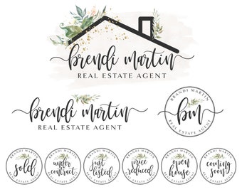 Real Estate Logo Design and Stamps, Floral House Roof Logo,   Real Estate Badges, Real Estate Branding 526