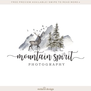 Mountain Logo, Woodland Logo, Pine Forest Logo, Wilderness Logo, Mystical Woods Logo, Watercolor Photography Logo, North Logo 577