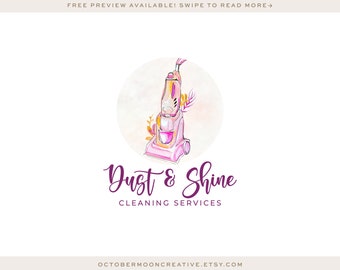 Watercolor Home Cleaning Business Logo, Cleaning Service Logo Design, Vacuum Cleaner Broom Hauskeeper Logo, Premade Office Cleaning Logo 606