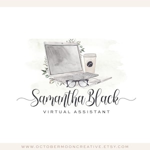 Laptop Logo Design, Virtual Assistant Logo, Author Logo, Watercolor Copywriter Logo, Editor Logo, Writing Assistant Logo, Writer Logo,  605