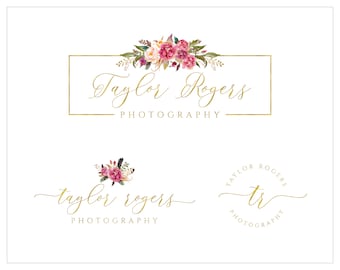 Mini Branding Package, Photography Logo and Watermark, Watercolor Floral Premade Marketing Kit bp13