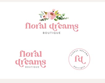 Floral Premade Logo Branding Package, Photography Logos and Watermarks, Watercolor Floral Bouquet Marketing & Branding Set bp80