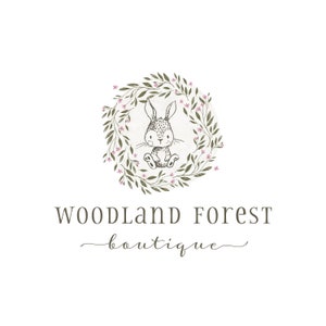 Premade Logo Design, Animal logo, Children Clothing Logo, Cute Bunny Baby Boutique Logo, Newborn Photography logo, Floral Wreath Logo 503