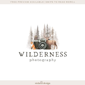 Pine Forest Logo, Woodland Logo, Deer Fox Owl Logo, Wilderness Logo, Camera Logo, Watercolor Photography Logo, North Logo 561