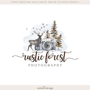 Pine Forest Logo, Woodland Logo, Deer Camera Logo, Wilderness Logo, Rustic Logo, Watercolor Photography Logo, North Logo 573