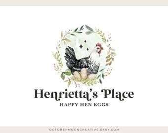 Hen with eggs Logo, Chicken Coop Logo, Egg Logo, Farmhouse Logo, Rooster Hen Logo, Premade Ranch Barn Logo, Country Farm Logo 613