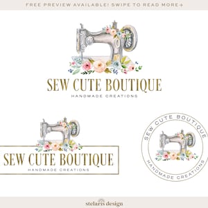 Sewing logo, floral sewing machine logo, seamstress logo, floral logo, boutique logo, crafting logo, fabric logo bp142