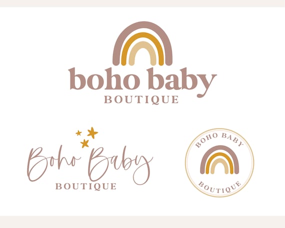 Rainbow Boho Logo Design, Boho Baby Boutique Logo and Watermark, Kids Clothing Business Logo, Photography Branding Kit 147