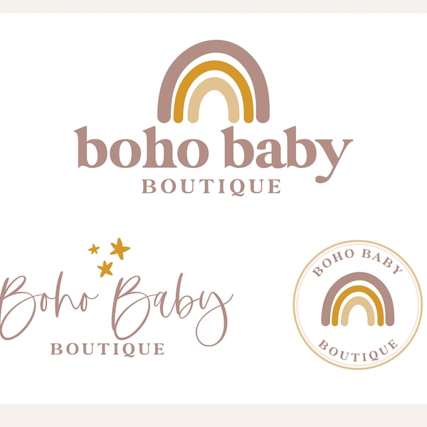 Rainbow Boho Logo Design, Boho Baby Boutique Logo and Watermark, Kids Clothing Business Logo, Photography Branding Kit 147