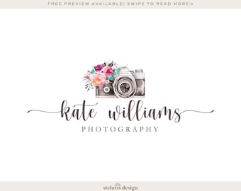 Premade Logo, Photography Logo, Logo Design, Photography Watermark, Camera Logo, Floral Logo  228