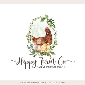 Hen and chicks Logo, Chicken Farm Coop Logo, Egg Logo, Farmhouse Logo, Rooster Hen Logo, Premade Ranch Barn Logo, Country Logo 614