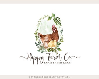 Hen and chicks Logo, Chicken Farm Coop Logo, Egg Logo, Farmhouse Logo, Rooster Hen Logo, Premade Ranch Barn Logo, Country Logo 614