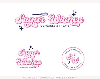 Retro Baking Logo Design, Premade Boho Retro Vintage Bakery Logo, 70's 60's Boutique Logo, Recipe Blog Logo, Stars Food Logo bp168