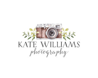 Photography Logo and watermark, Premade Logo Design, Watercolor camera Logo  214