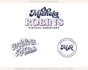 Retro 70's Logo Design, Vintage Boutique Logo, Modern Boho Premade Logo Design, Virtual Assistant Logo bp160