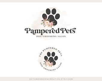 Dog Grooming Logo, Dog Spa & Bath Logo Design, Paw Boutique Logo, Watercolor Pet Sitting Logo, Premade  Custom business Logo 570