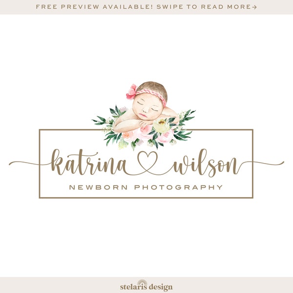 Newborn Photography Logo, Doula Logo, Midwife Logo, Maternity Logo, Pastel Floral Watercolor Logo, Baby Logo, Premade Logo Design 560