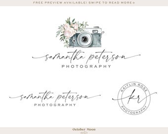 Premade Branding Package, Photography Branding Kit, Watercolor Floral Camera Logo, Virtual assistant Logo, Florist Logo bp123