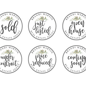 May include: A collection of six circular real estate agent logos. Each logo features the name "Brandi Martin" and the words "Real Estate Agent" in a circular design. The logos display phrases like "Sold" and "Just Listed".