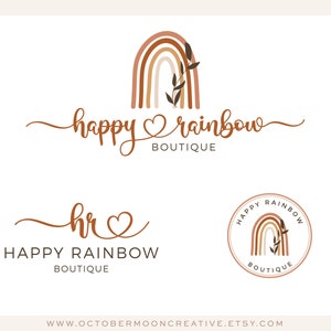 Rainbow Boho Logo Design, Colorful Retro Modern 70's Small Shop Boutique Logo and Watermark, Kids & Baby Clothing Business Logo bp170