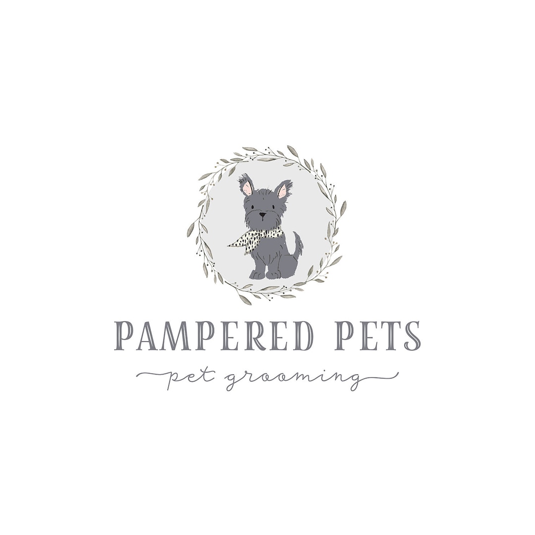 Premade Photography Pet Portrait Logo, Dog Character Illustration Logo
