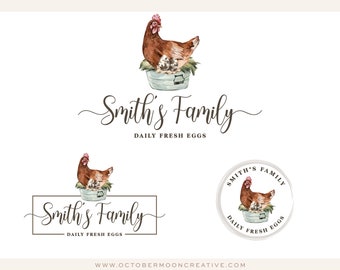 Hen and Eggs Logo, Chicken Coop Logo, Farmhouse Logo, Premade Logo Design, Egg Logo, Barn Logo, Country Logo 596