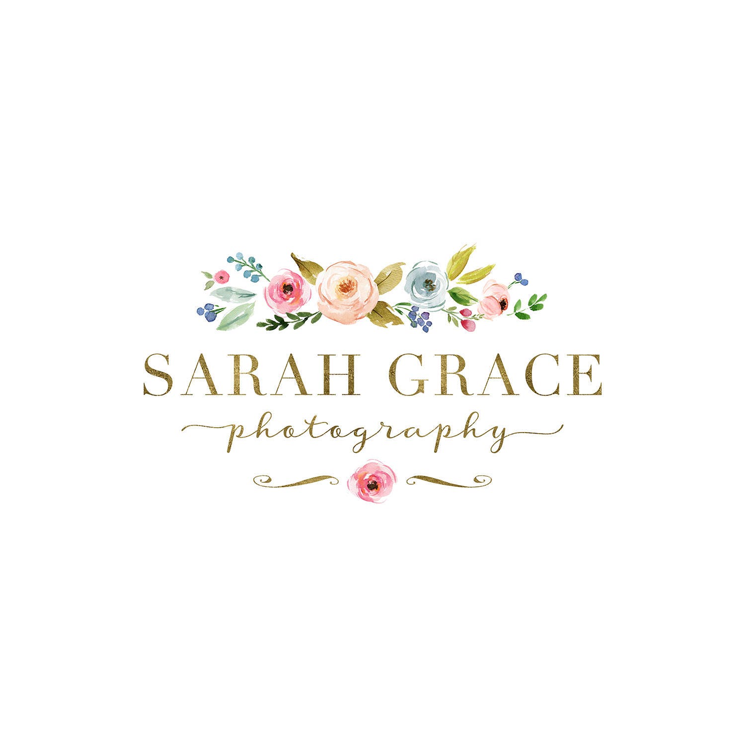 Premade Photography Logo and Watermark Watercolor Gold | Etsy