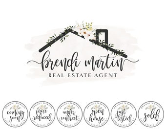 Real Estate Logo Design and Stamps, Floral House Roof Logo,   Real Estate Logo and Badges, Real Estate Branding 548