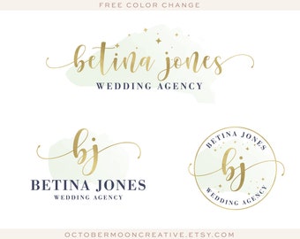 Photography logo and watermark, Premade Initials Logo Design, Wedding Planner Branding Kit, Blog Logo, Watermark, Stamp, Gold Stars logo 618