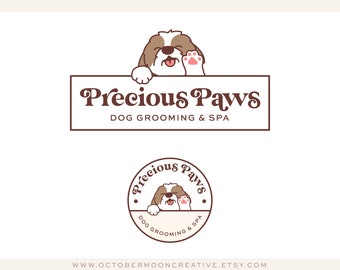 Dog Grooming Logo, Dog Spa & Bath Logo Design, Paw Boutique Logo, Watercolor Pet Sitting Logo, Premade  Custom business Logo 590