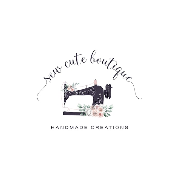 Premade Sewing Logo, Floral Sewing Machine Logo, Watercolor Seamstress Logo, Handmade Clothing Business Logo 521