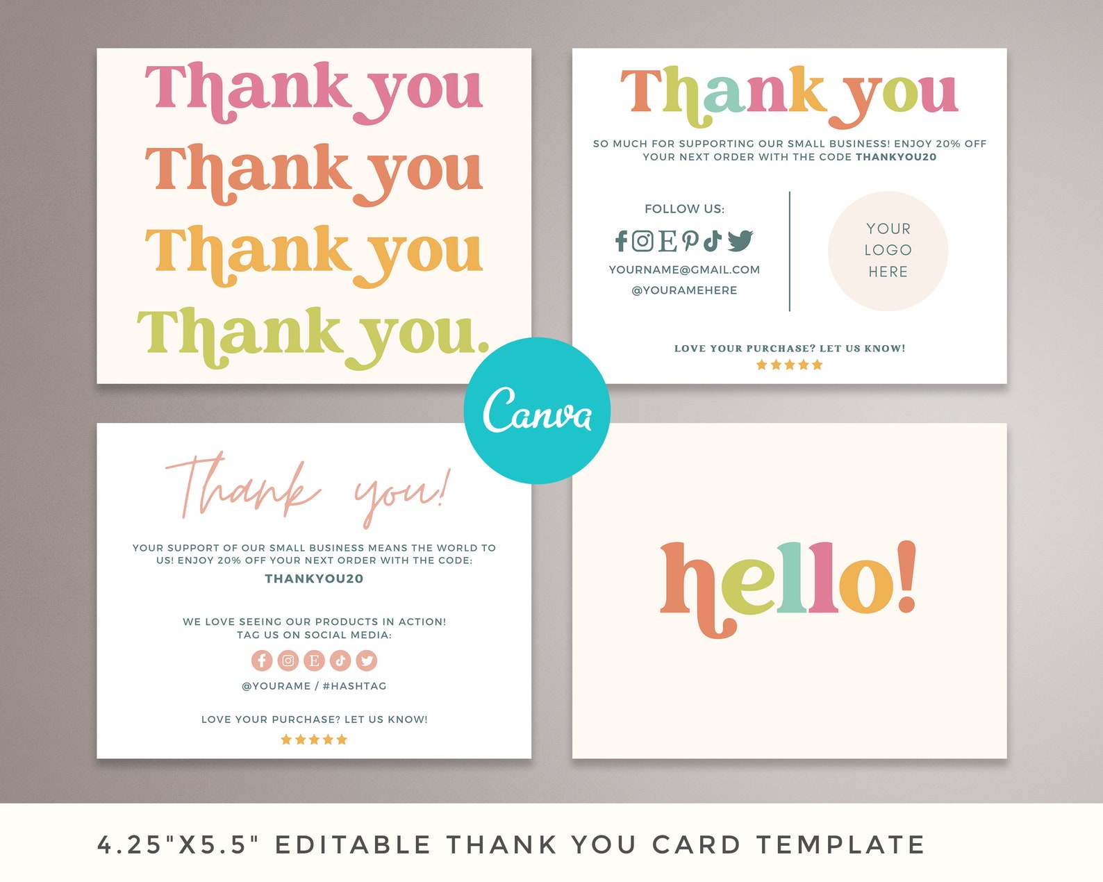 Printable Thank You Card Packaging Insert Note Editable Diy | Etsy