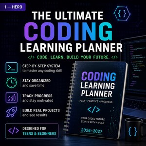 Coding Learning Planner for Beginners | Goal Setting, Roadmap & Practice Toolkit | Digital Download